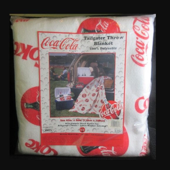 Vintage Coca-Cola Tailgater Throw Blanket 45" x 66" Red White Black NOS Coke - Picture 1 of 4